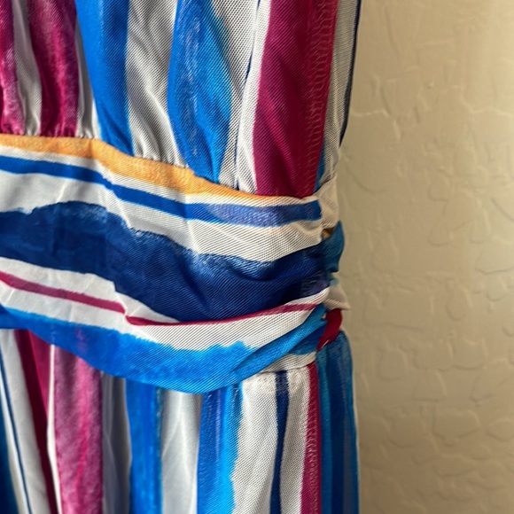 LEOTA Watercolor Stripe Aria Midi Dress Sheer with back tie detail. Size 4XL - Picture 6 of 14